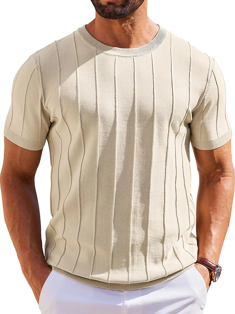 Casual Short Sleeve Ribbed Knit Pullover Tee (US Only) - Image 9