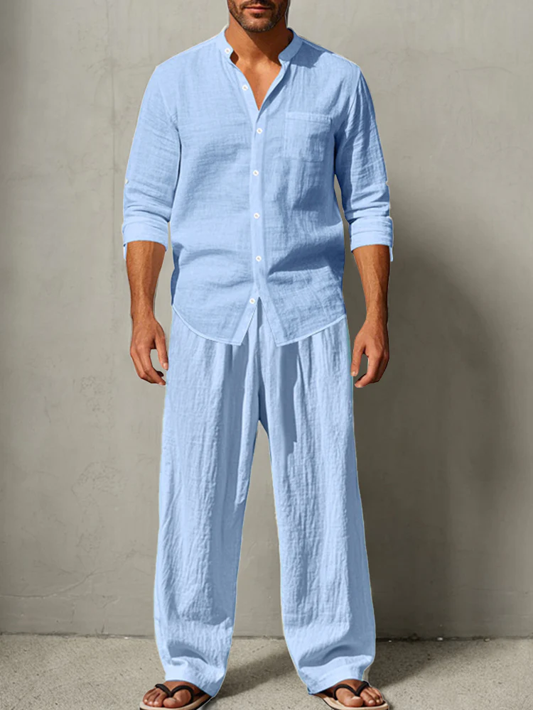 Casual Simple 100% Cotton Shirt Set - Image 6