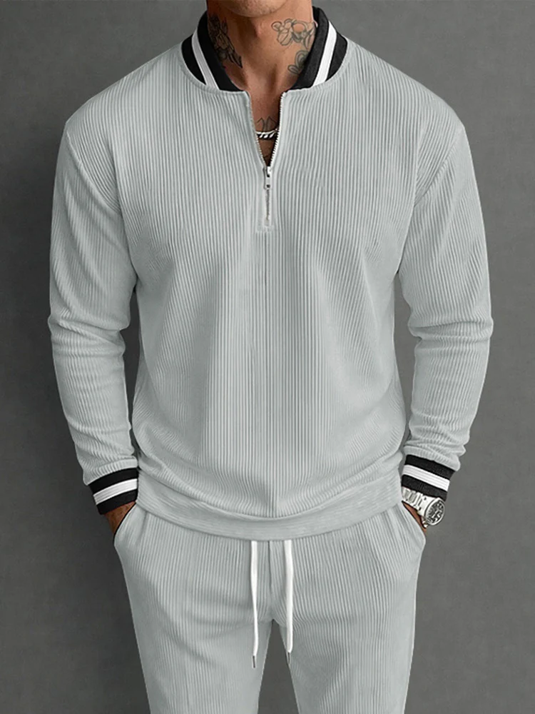 Casual Sporty Pit-Stripe Top and Pants Set - Image 3