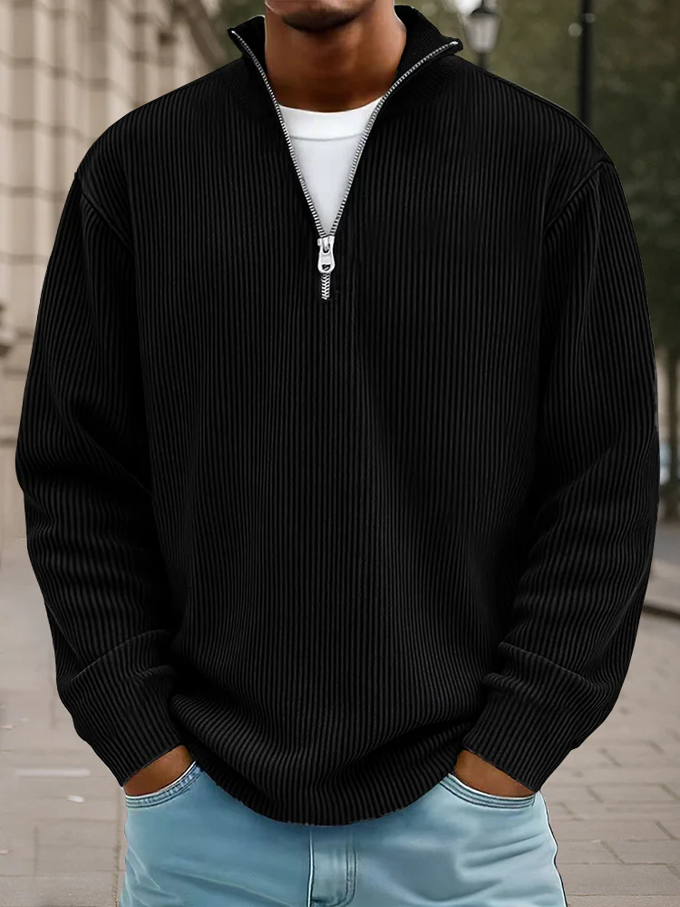Casual Stand Collar Corduroy Sweatshirt - Image 3