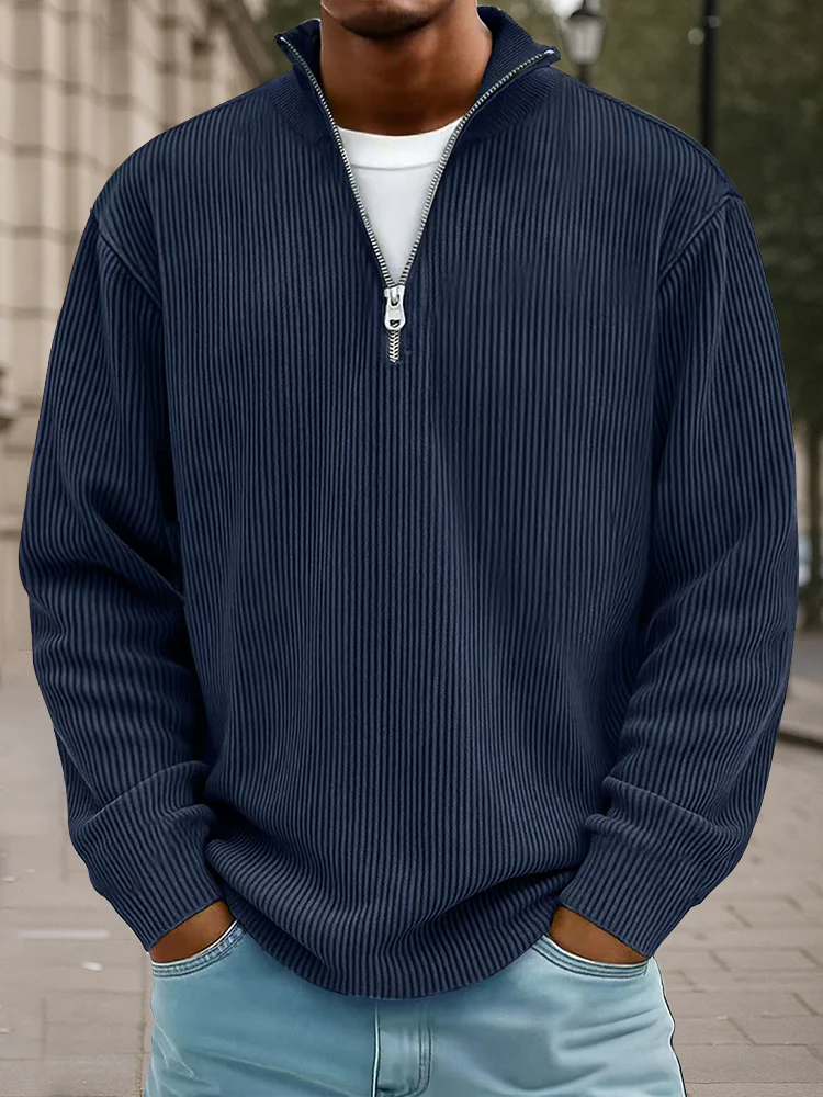 Casual Stand Collar Corduroy Sweatshirt - Image 6