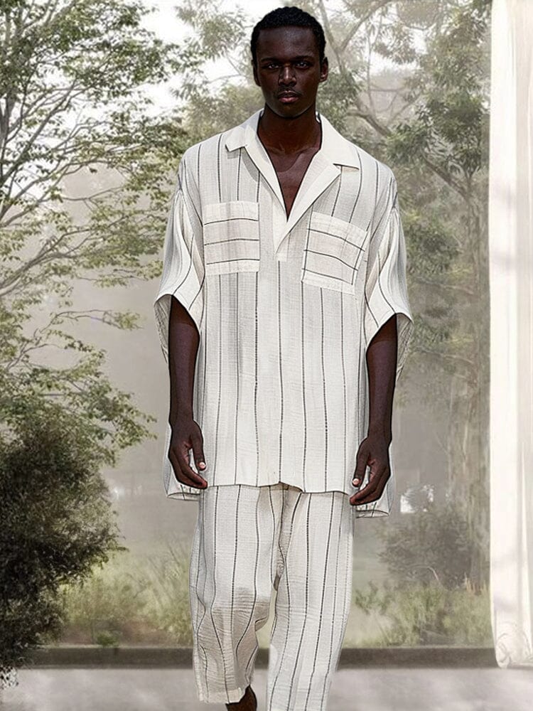 Casual Striped Cotton Linen Set - Image 2