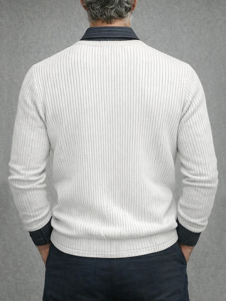 Casual Striped Patchwork Fake Two-Piece Knit Shirt - Image 3