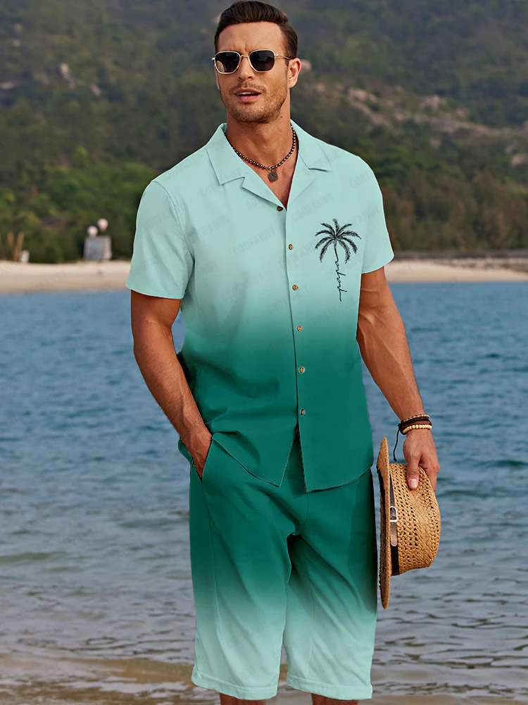 Casual Summer Gradient Print Shirt Set - Image 3