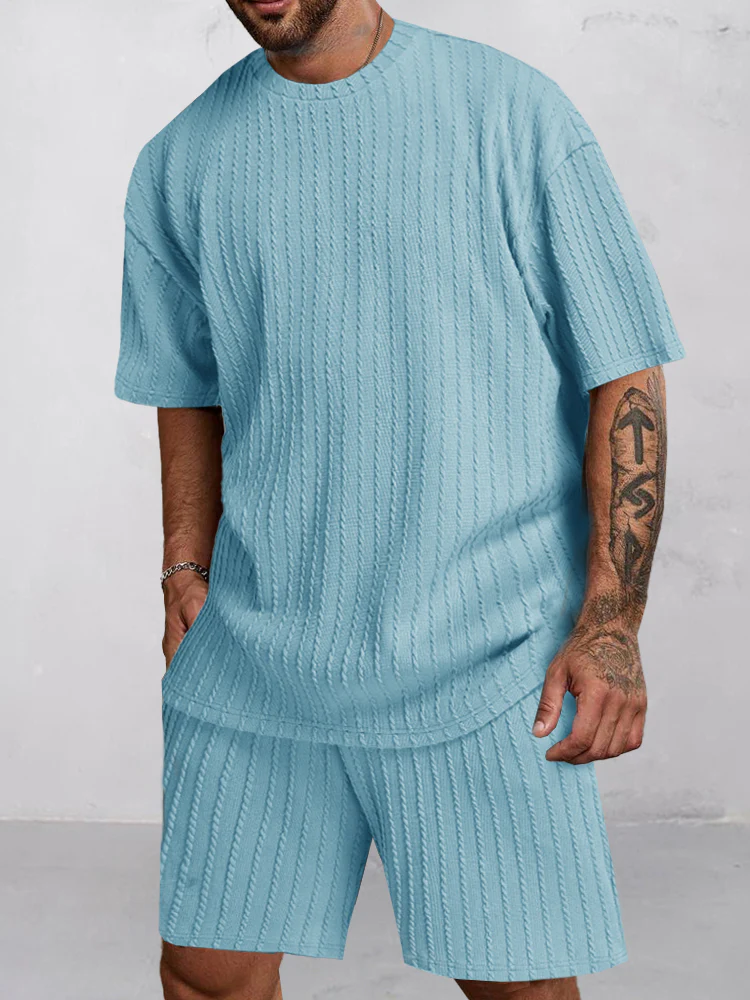 Casual Vertical Textured T-Shirt Set - Image 4