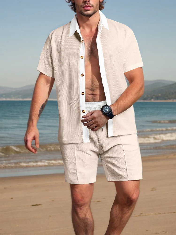 Casual Waffle Contrast 2-Piece Set - Image 2