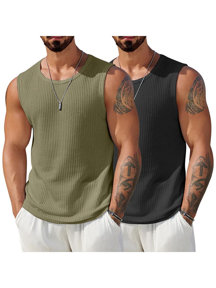Casual Waffle Knit Muscle 2 PCS Tank Tops (US Only) - Image 3