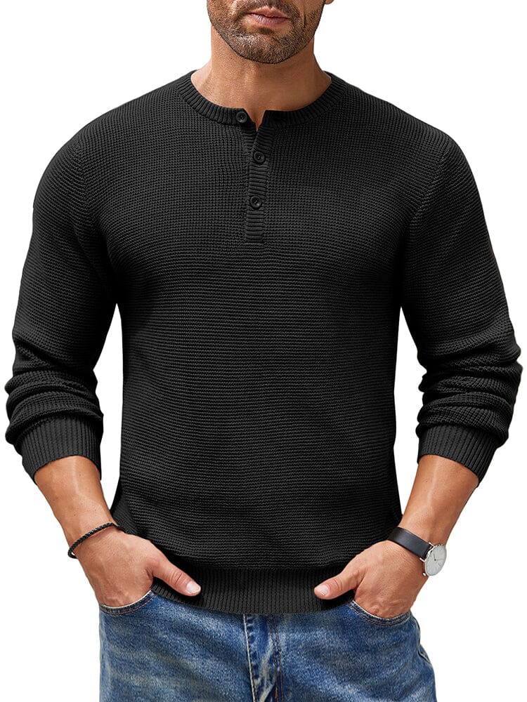 Casual Waffle Texture Henley Sweater (US Only) - Image 4