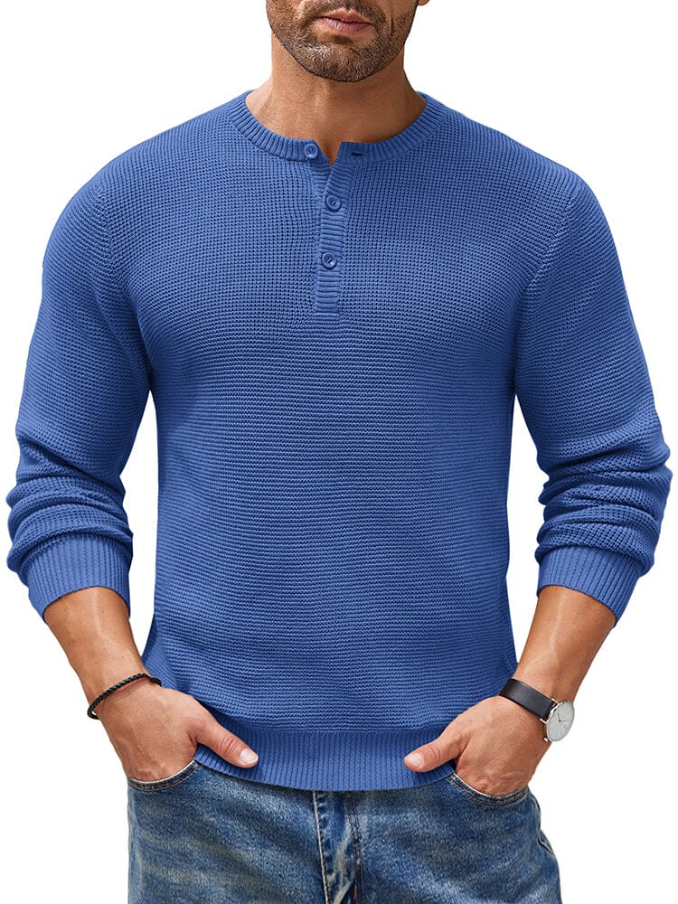 Casual Waffle Texture Henley Sweater (US Only) - Image 5