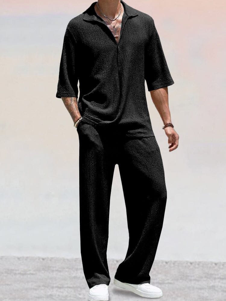 Casual Water Ripple Textured Shirt Set - Image 3