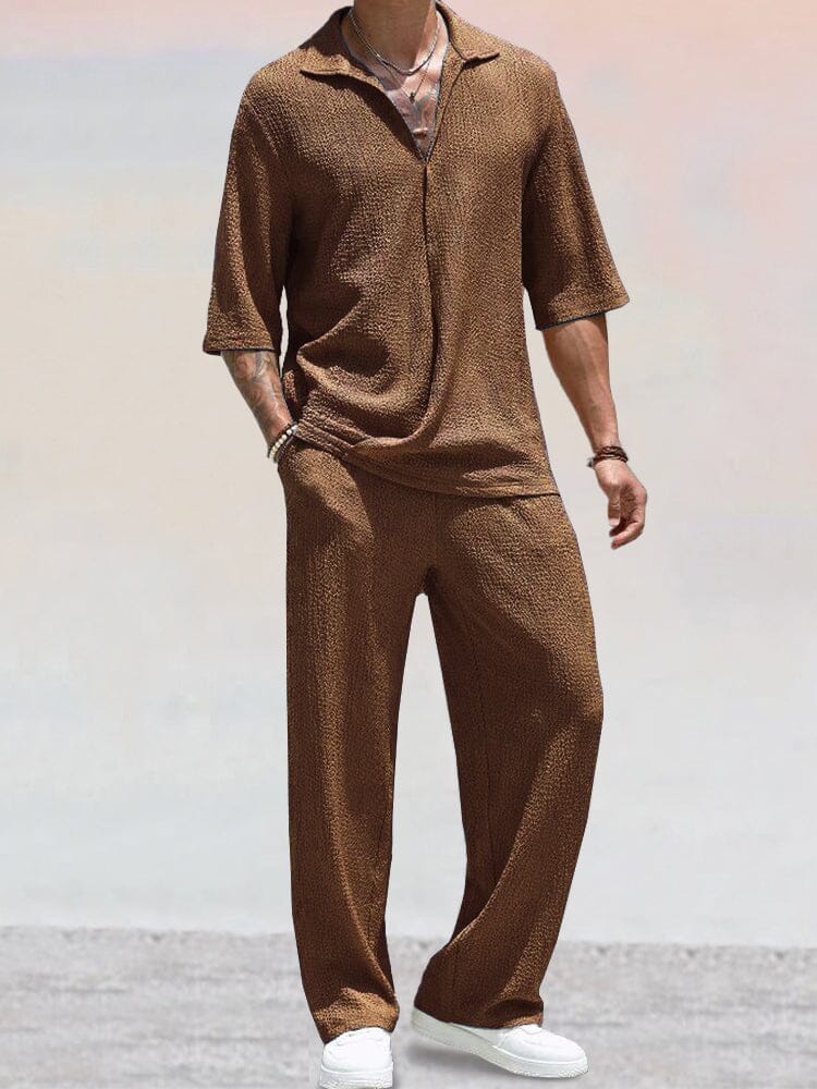 Casual Water Ripple Textured Shirt Set - Image 4