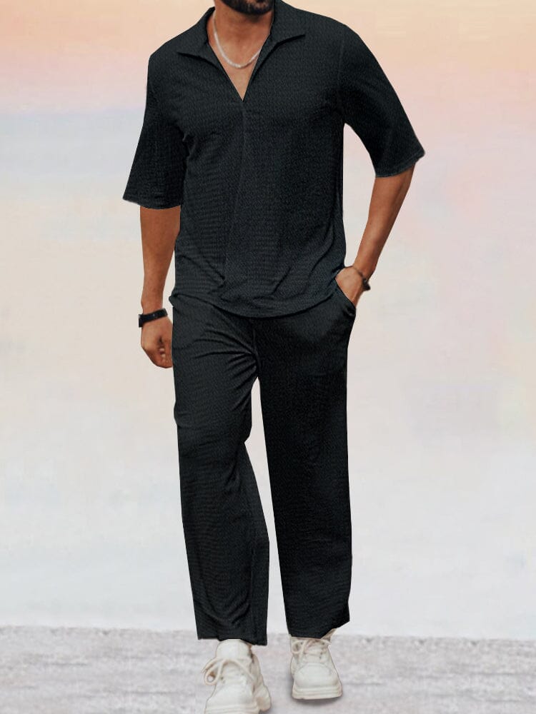 Casual Water Ripple Textured Shirt Set - Image 5