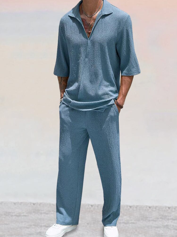 Casual Water Ripple Textured Shirt Set - Image 6