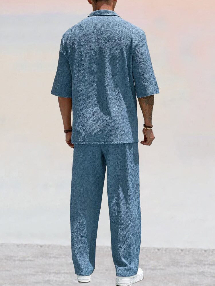 Casual Water Ripple Textured Shirt Set - Image 7