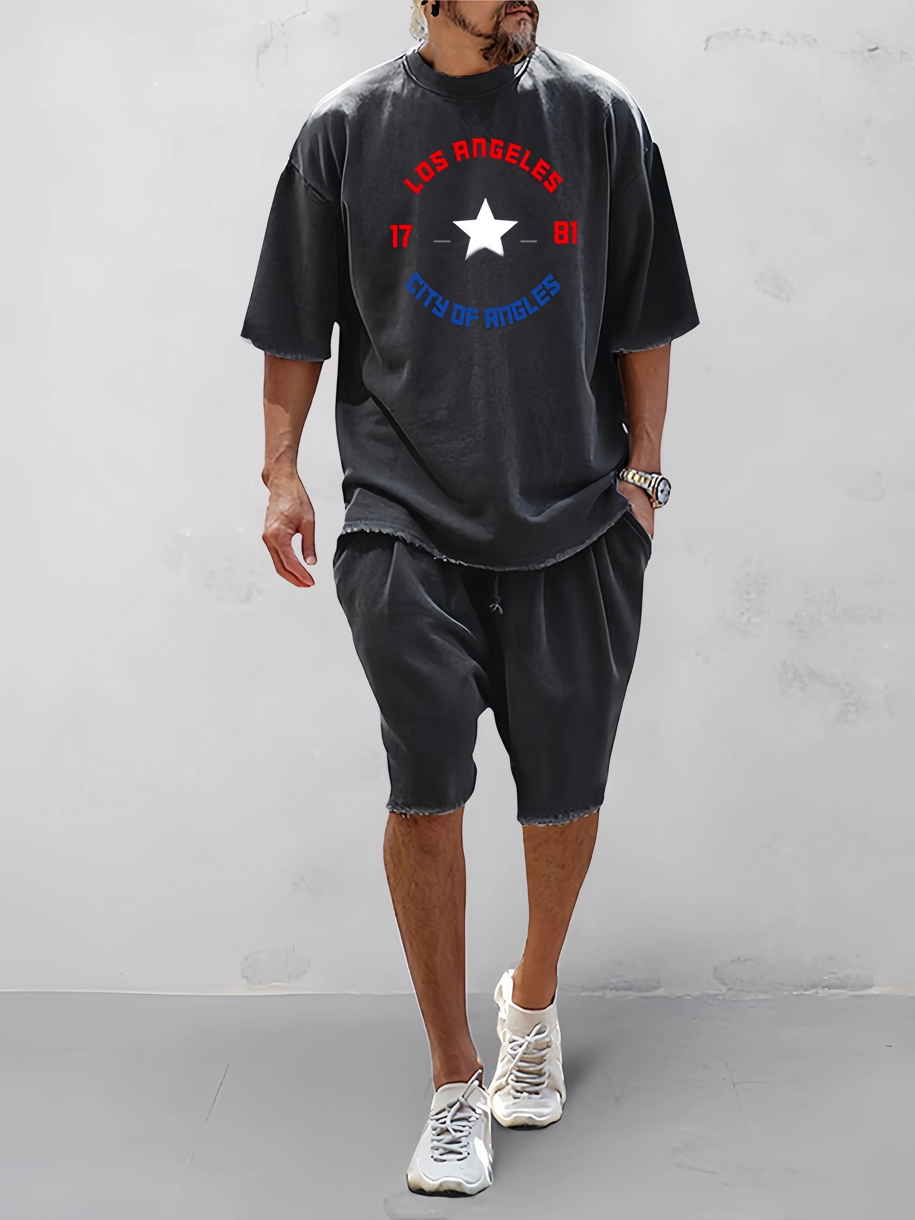 Casual Word Printed Short Sleeve Sports Set - Image 3