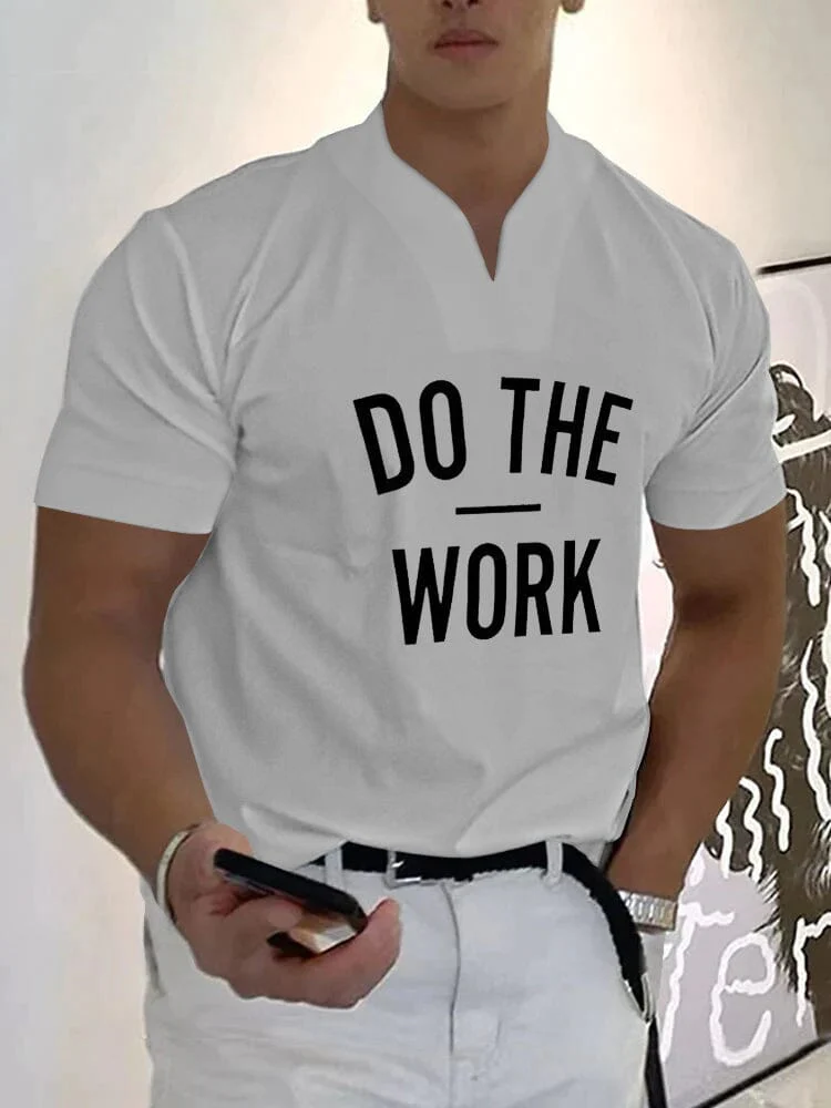 Casual Eco-friendly Word Printed V-nek T-shirt - Image 4
