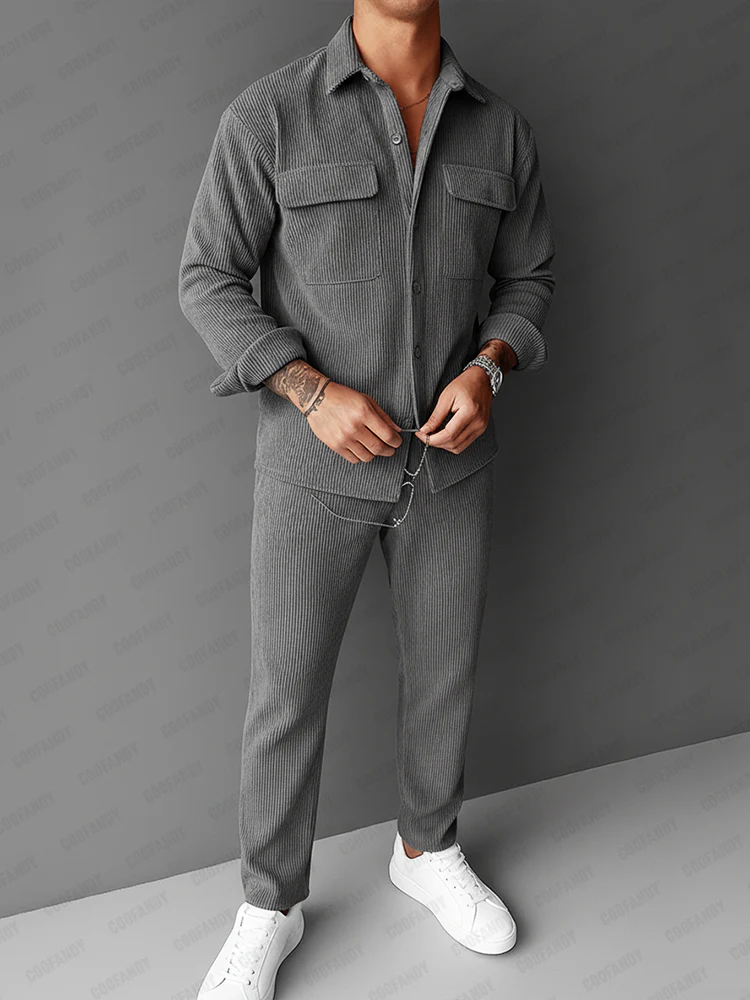 Classic Corduroy Shirt Pants Matching Set