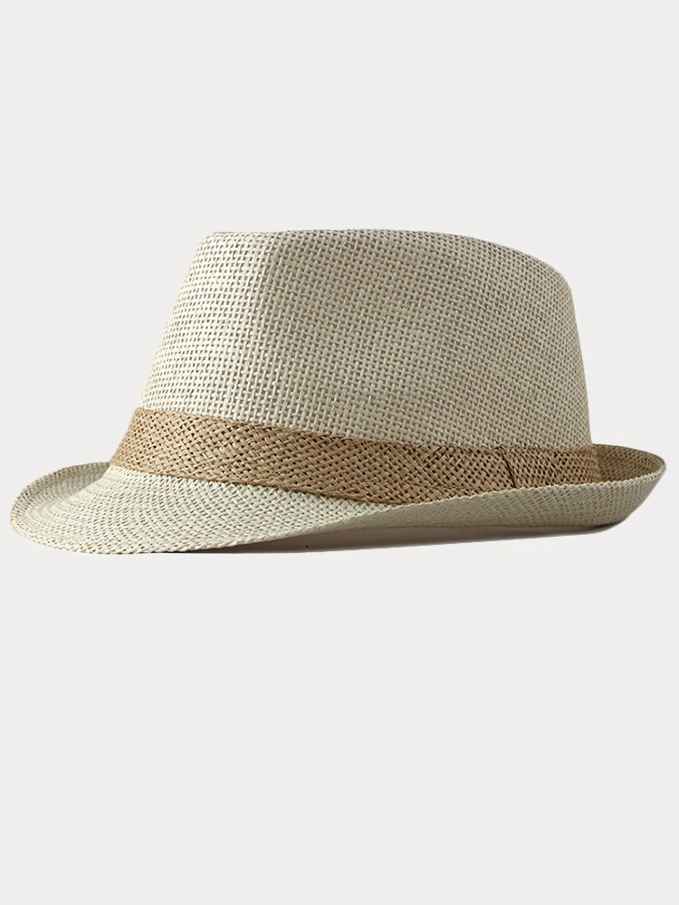 Classic Patchwork Band Panama Straw Fedora Hat - Image 4