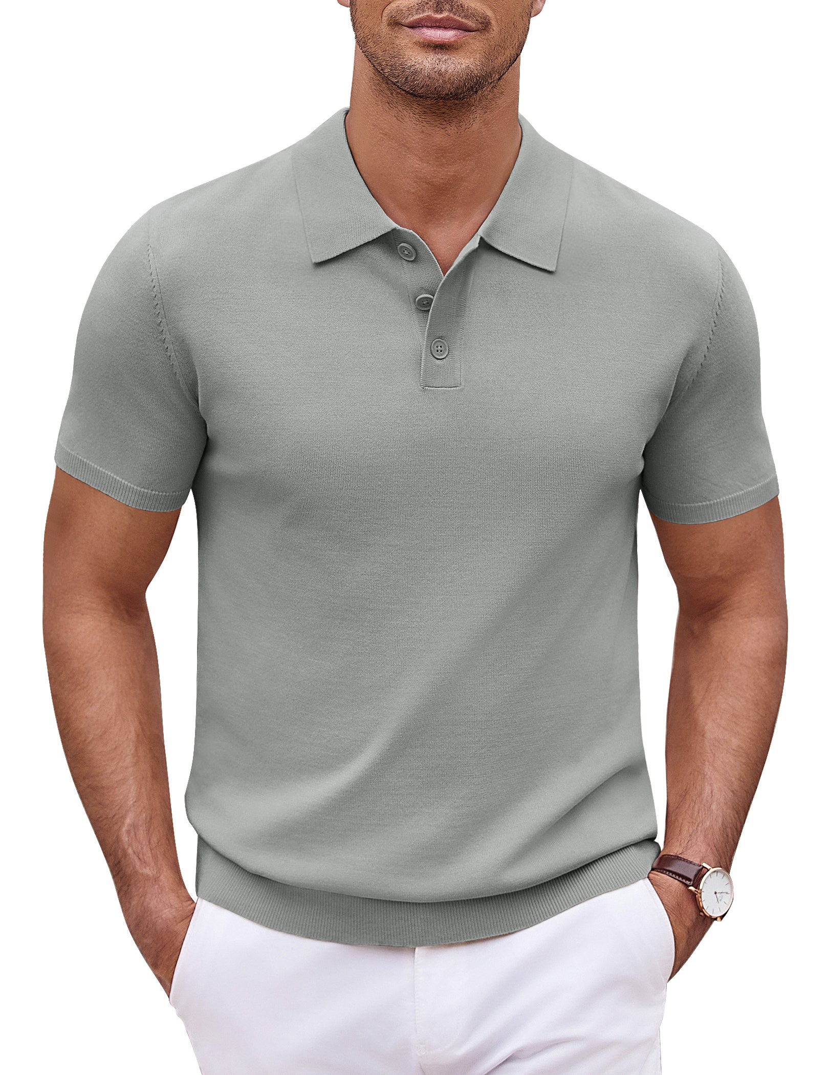 Classic Solid Color Knit Polo Shirt (US Only) - Image 10