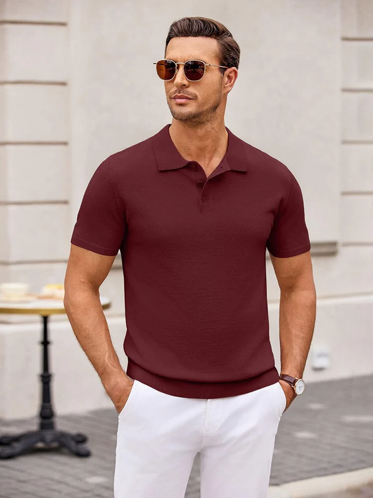 Classic Solid Color Knit Polo Shirt (US Only) - Image 2