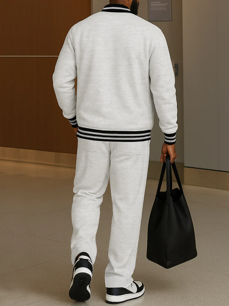 Classic Striped Trim Jacket Pants Set - Image 8