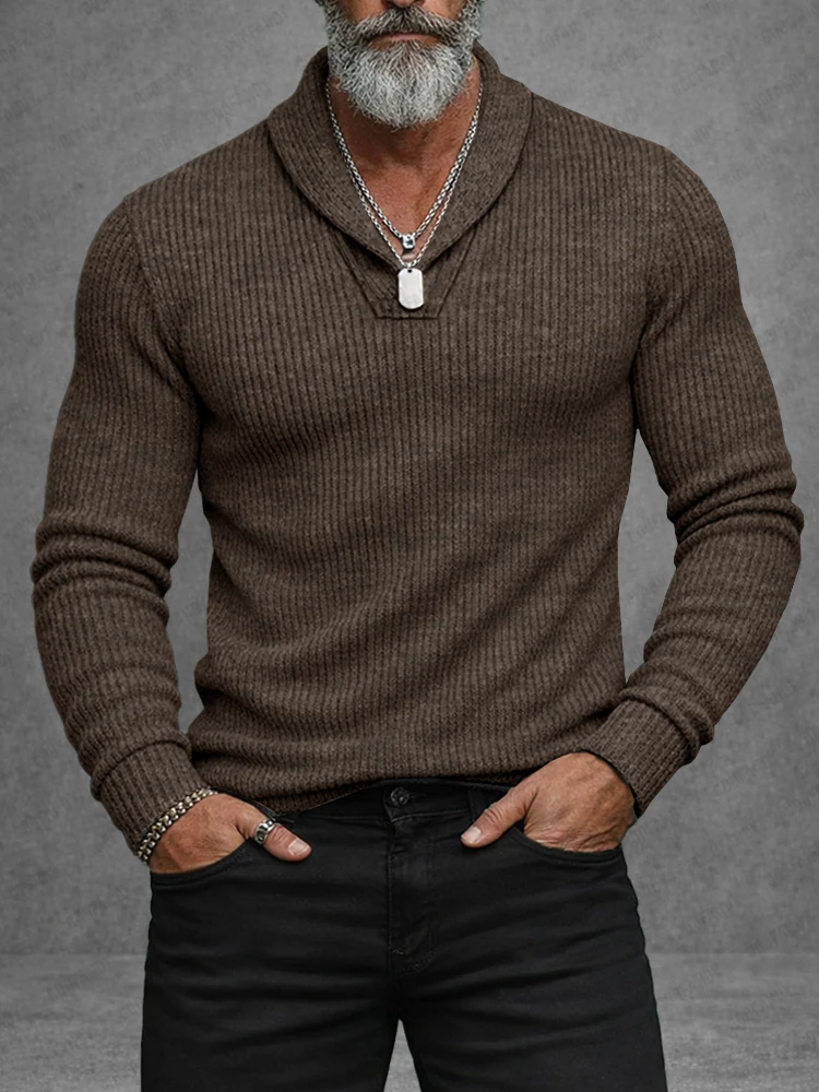 Comfortable Fit Shawl Collar Knit Top - Image 3