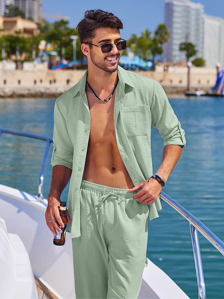 2 Piece Linen Style Long Sleeve Beach Vacation Outfits (US Only) - Image 10