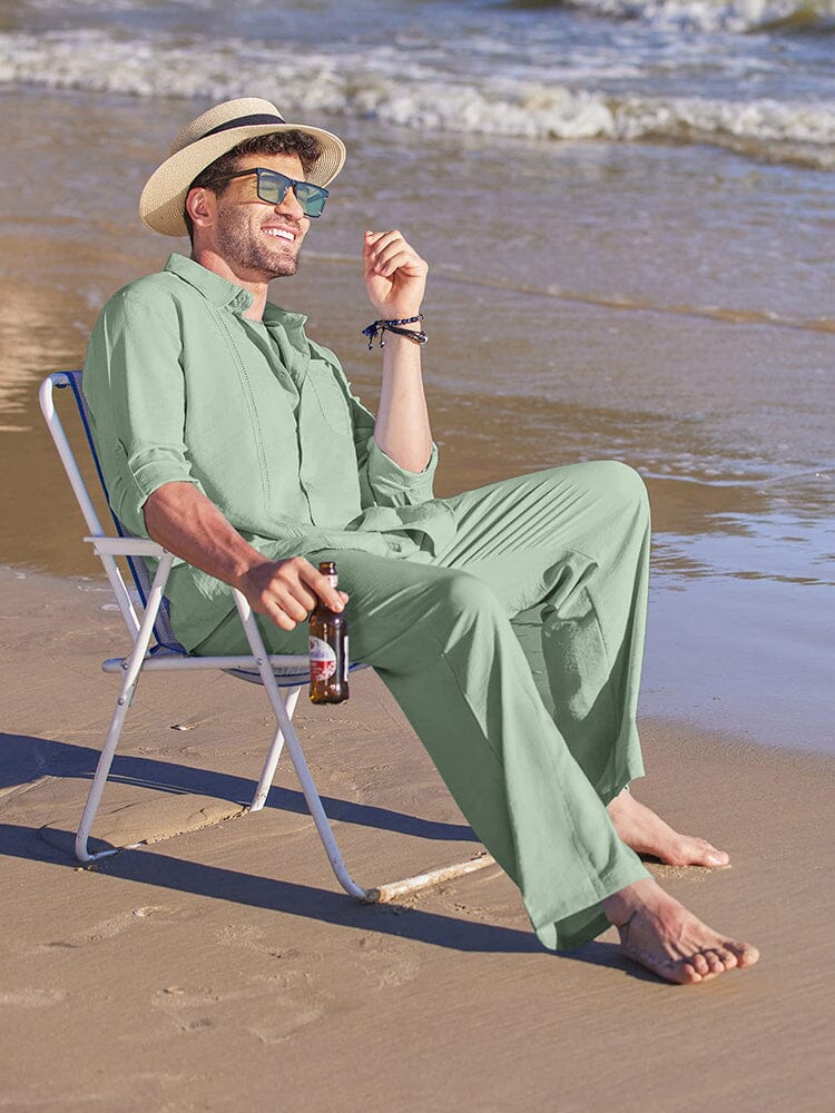 2 Piece Linen Style Long Sleeve Beach Vacation Outfits (US Only) - Image 11