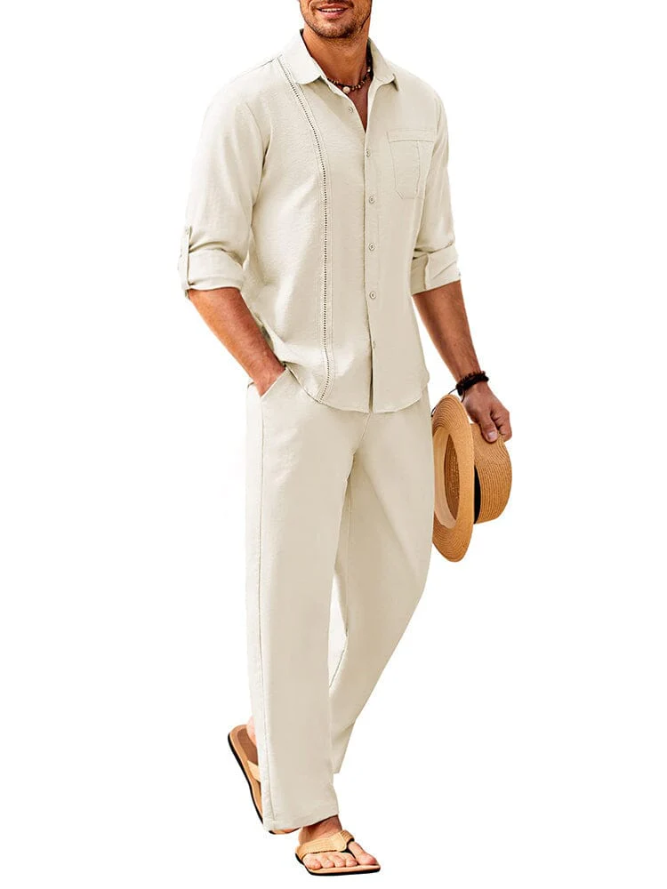 2 Piece Linen Style Long Sleeve Beach Vacation Outfits (US Only) - Image 6