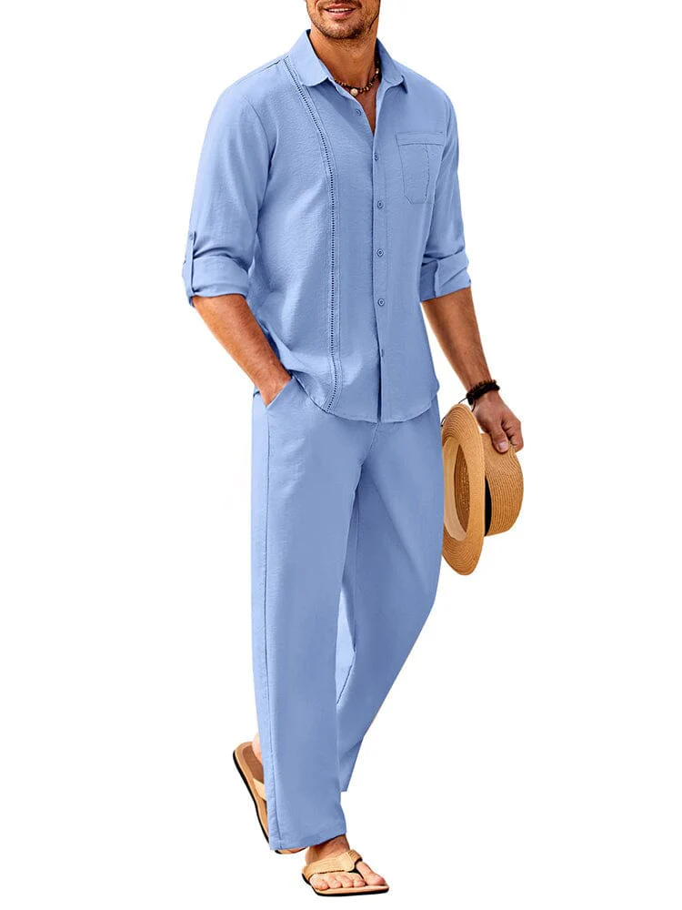 2 Piece Linen Style Long Sleeve Beach Vacation Outfits (US Only) - Image 7