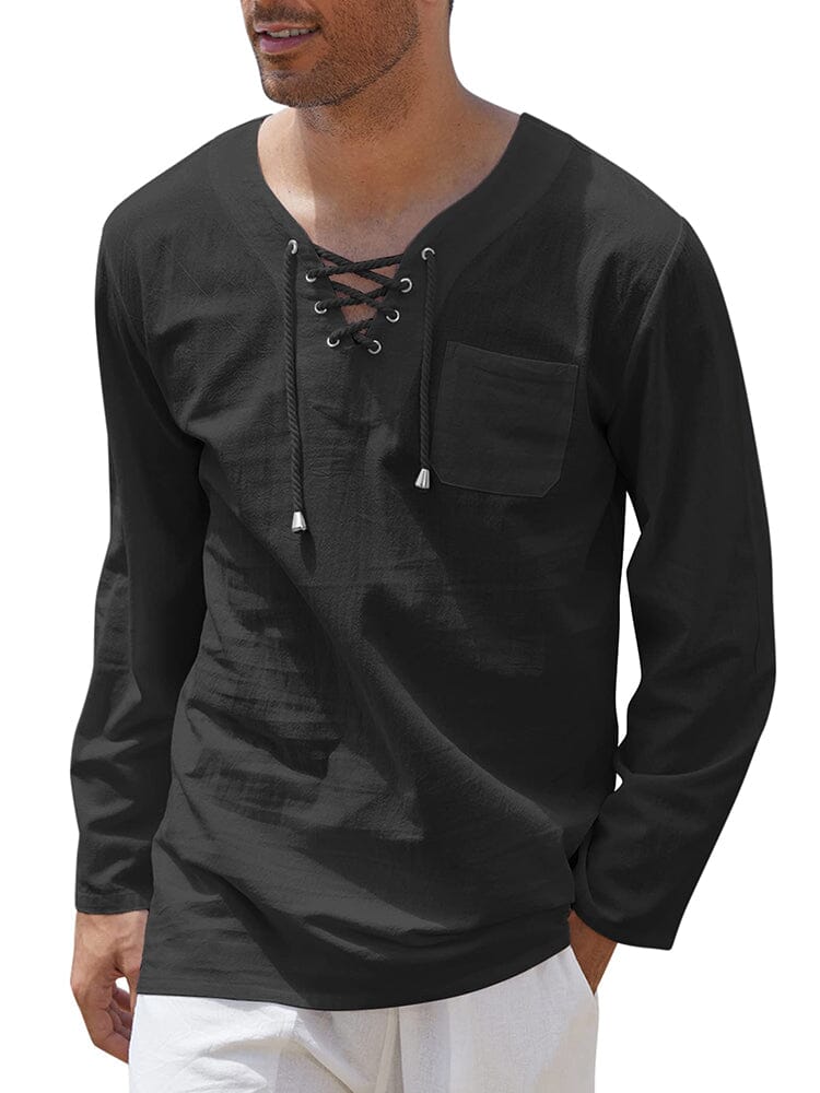 Breathable Solid Drawstring Cotton Linen Shirt (US Only) - Image 2