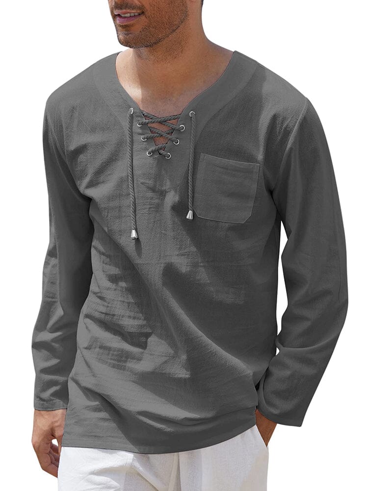 Breathable Solid Drawstring Cotton Linen Shirt (US Only) - Image 5