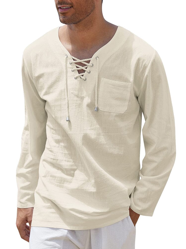 Breathable Solid Drawstring Cotton Linen Shirt (US Only) - Image 6