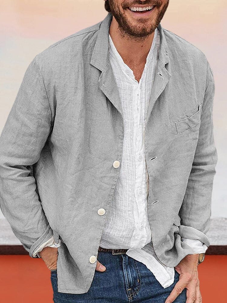 Casual Solid Cotton Linen Blazer - Image 3