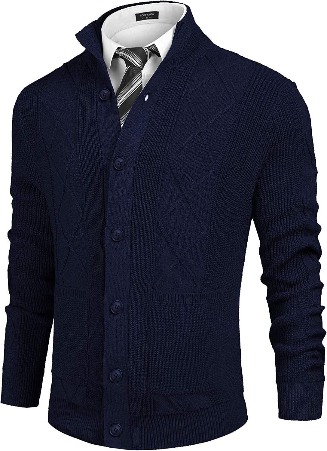 Casual Stand Collar Button Down Cardigan with Pockets (US Only) - Image 8