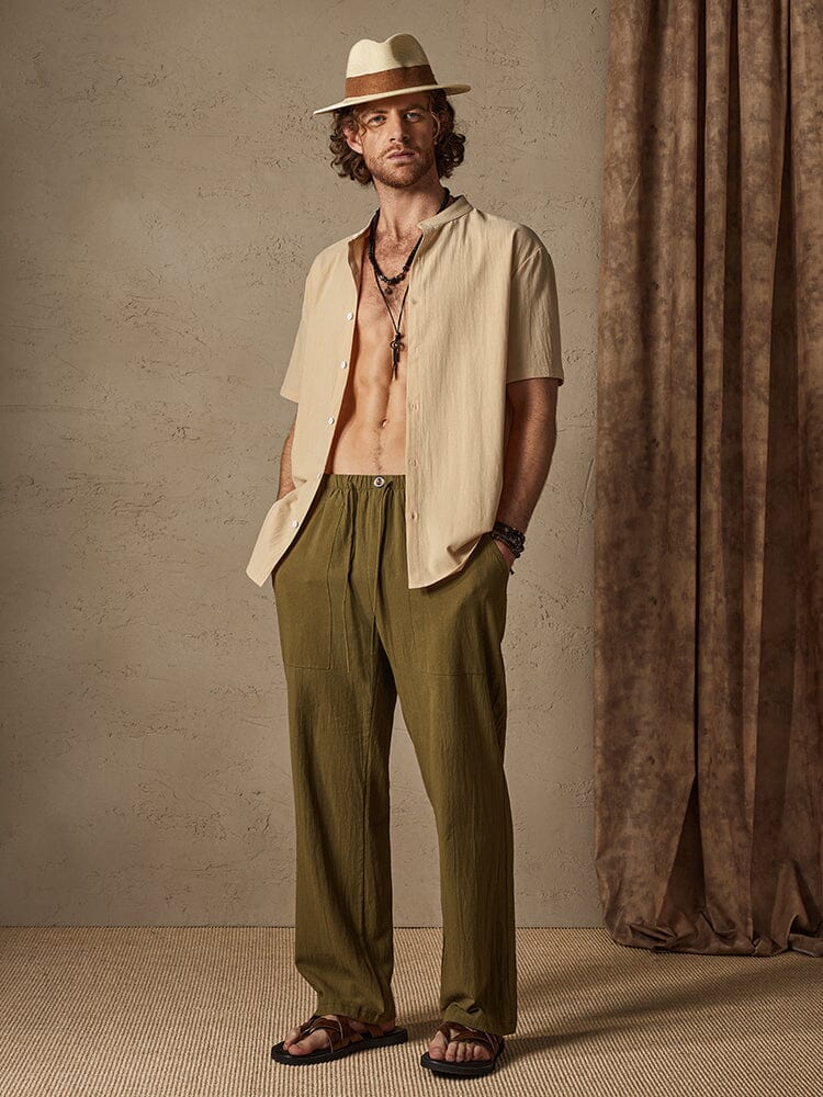 Classic Casual Cotton and Linen Stand Collar Shirt - Image 9