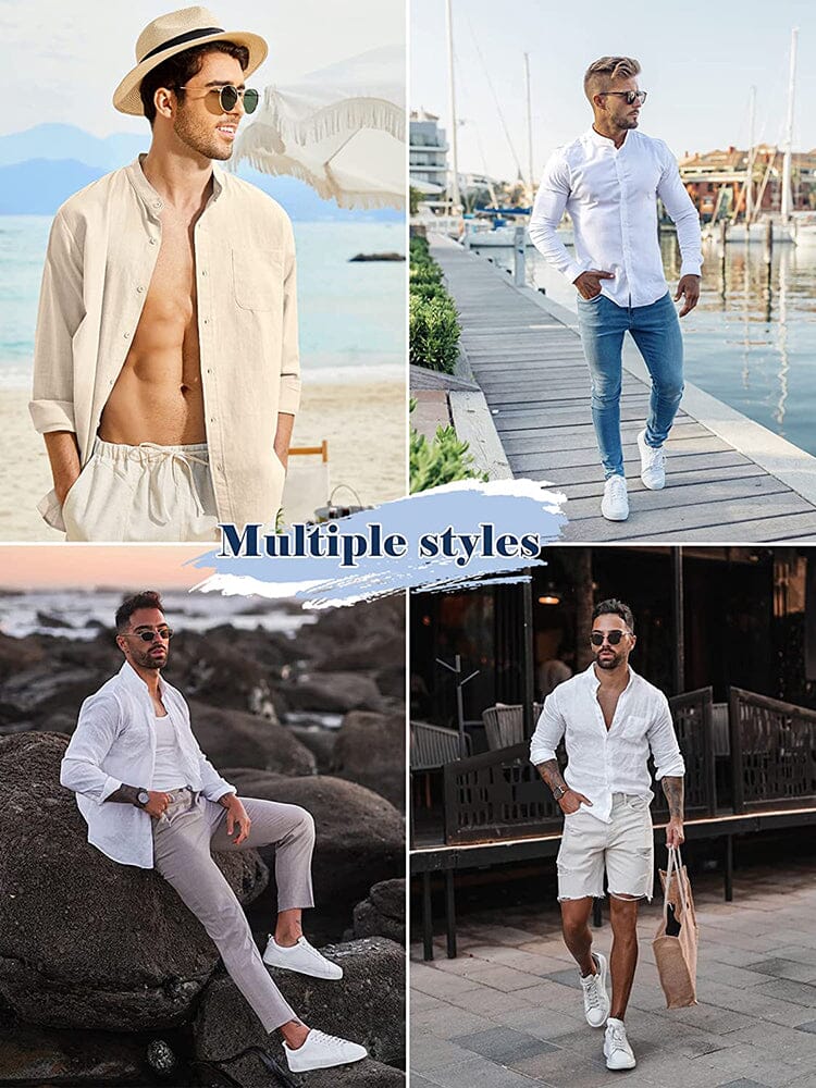 Cotton Linen Beach Button Down Shirt with Pocket (US Only) - Image 20