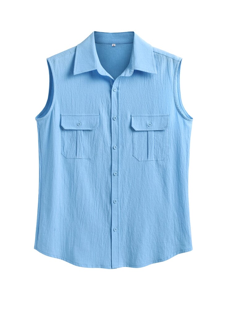 Cotton Linen Sleeveless Button Shirt with Pockets - Image 11