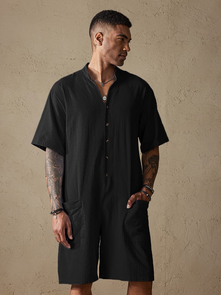 Cotton Stand Collar Jumpsuit - Image 3