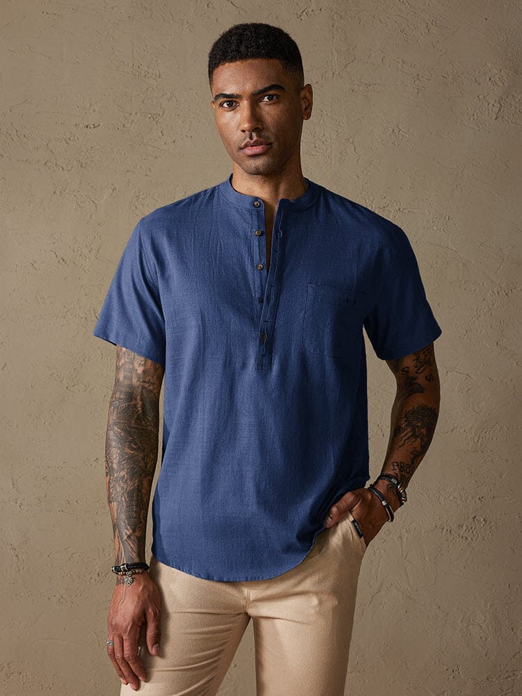 Cozy Half Button Cotton Linen Shirt - Image 6