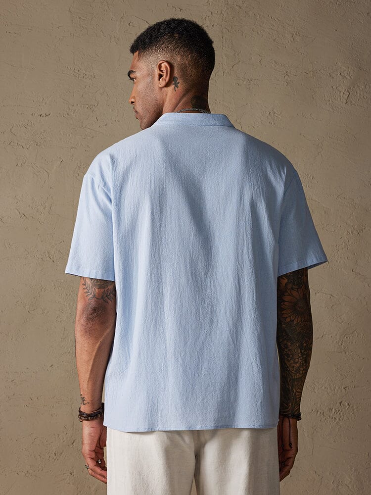 Fashion Cotton Linen Half Button Shirt - Image 8