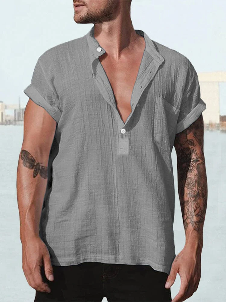 Fashion Cotton Linen Short Sleeve Shirt - Image 5