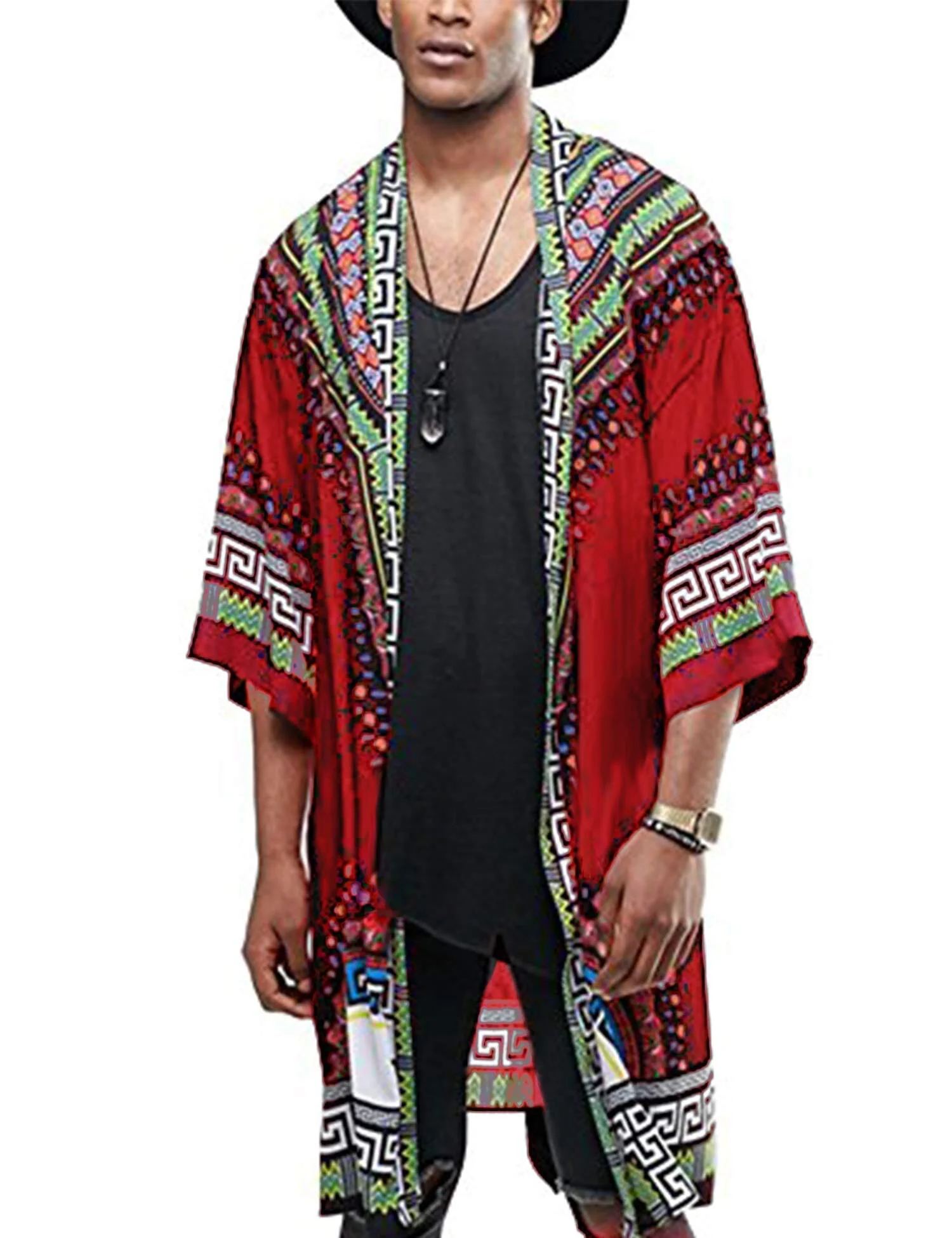 Graphic Ruffle Shawl Collar Lightweight Drape Cape (US Only) - Image 5