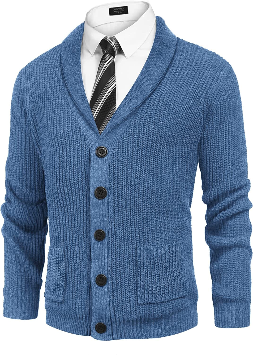 Lapel Button Up Cable Knit Cardigan with Pockets (US Only) - Image 3