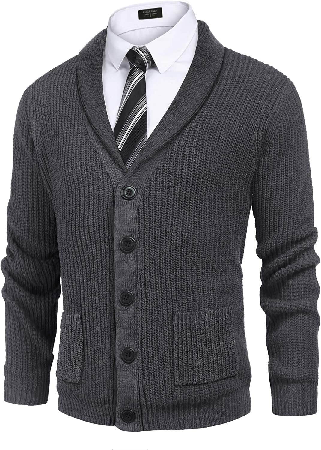Lapel Button Up Cable Knit Cardigan with Pockets (US Only) - Image 6