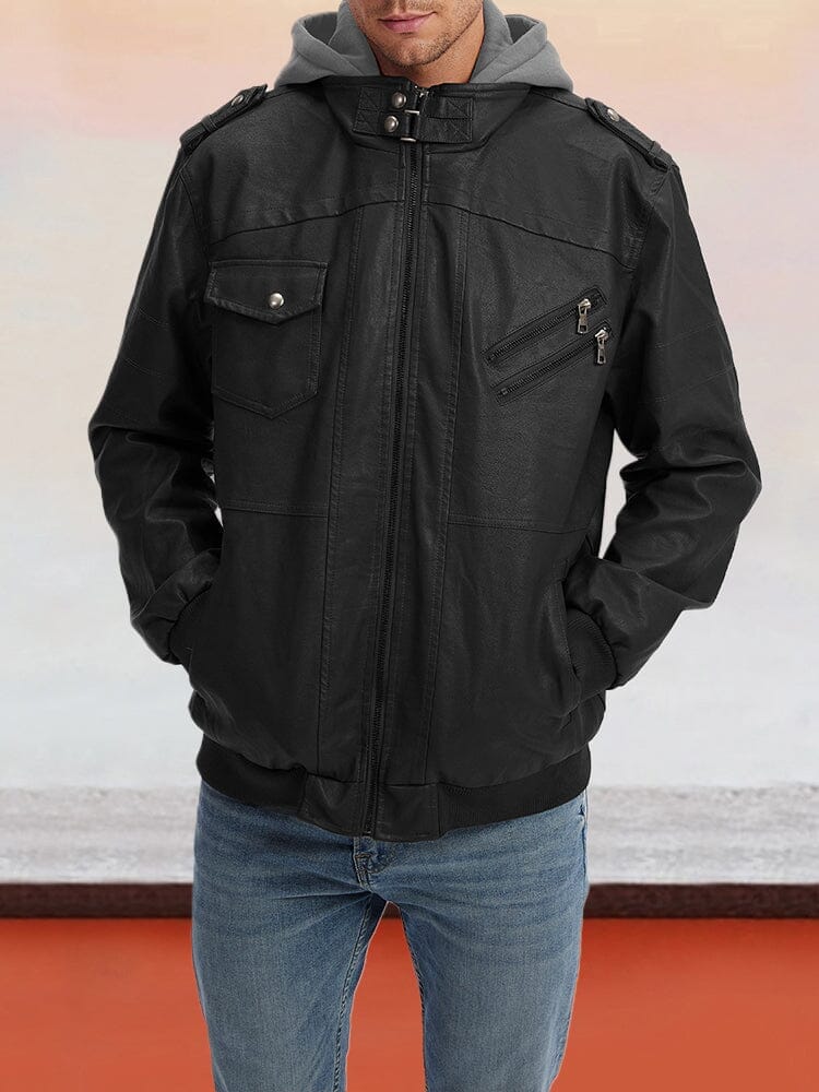 Leather PU Jacket with Removable Hat - Image 8