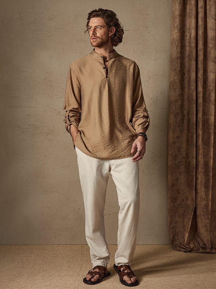 Linen Henry Long Sleeve Beach Shirt - Image 10