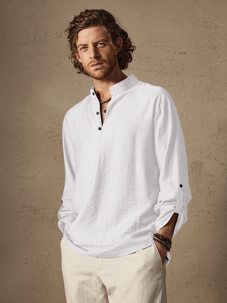 Linen Henry Long Sleeve Beach Shirt - Image 6