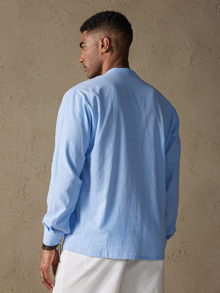 Linen V-neck Beach Long-sleeved Shirt - Image 10