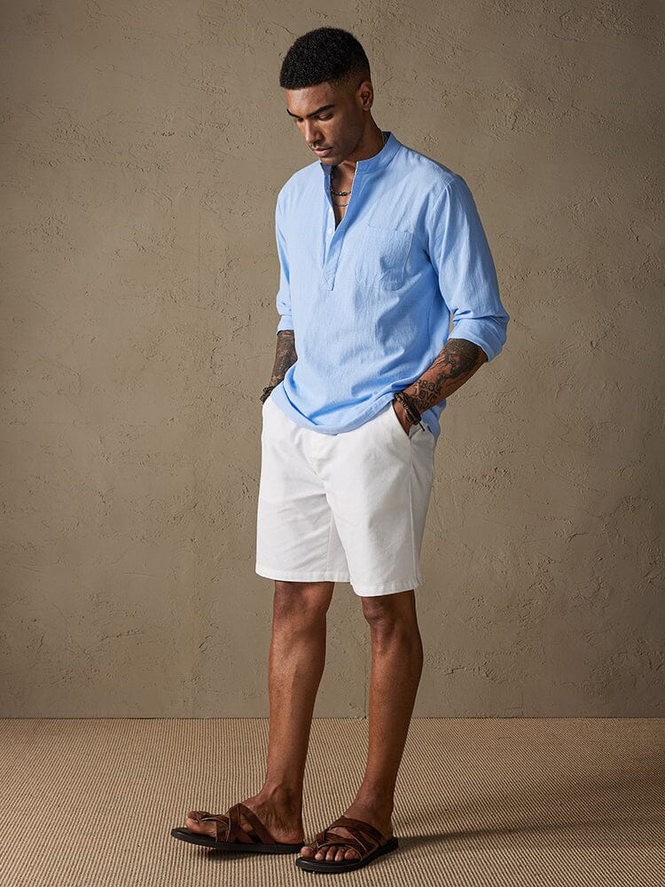 Linen V-neck Beach Long-sleeved Shirt - Image 11